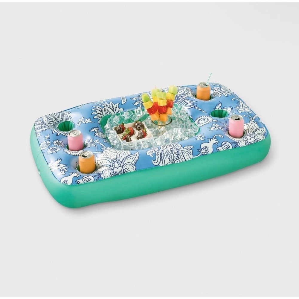 Roller Rabbit x Target Inflatable Pool Tray Blue Floral Floating Drink Holder - Picture 6 of 7